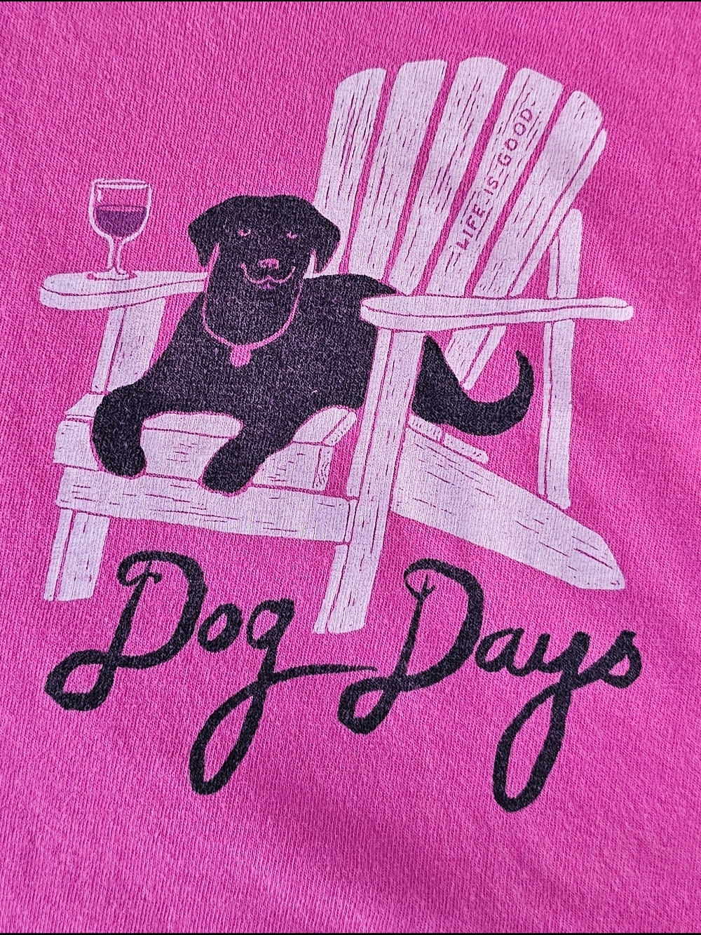 Life Is Good Pink 'Dog Days' Short Sleeve Tee with Black Dog Graphic